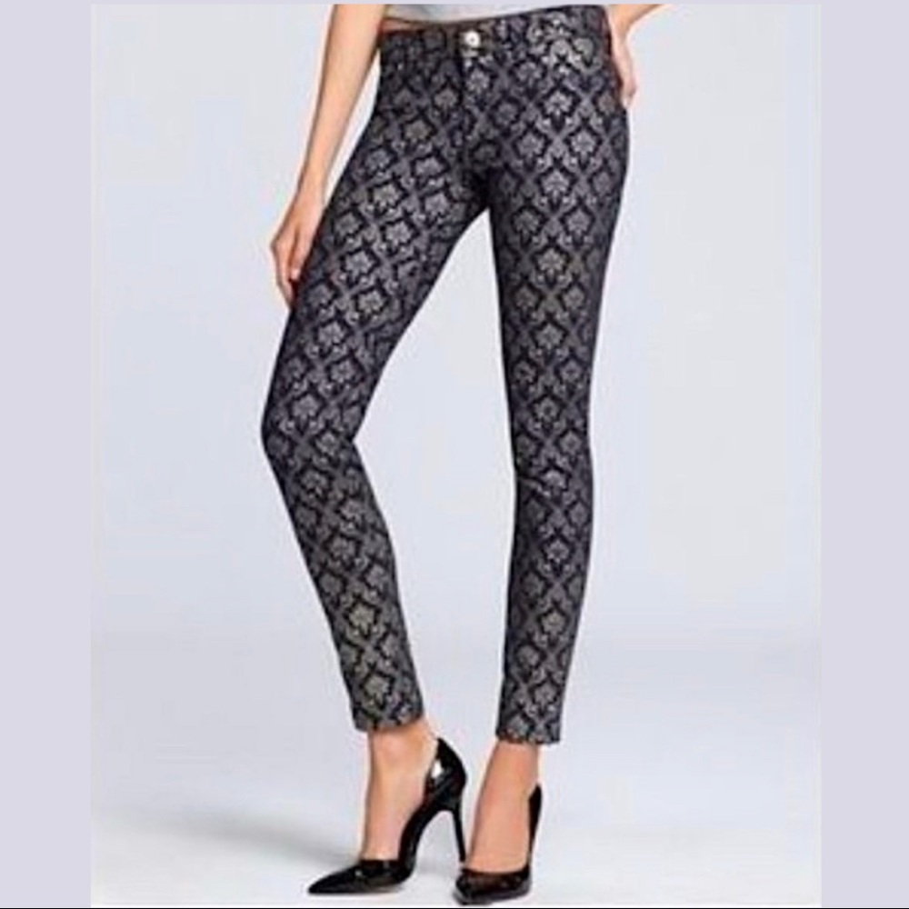 DL1961 Premium Denim Emma Ornate Leggings - Purple and Faded Gold Damask Sz. 26